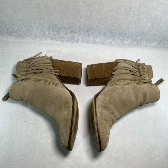 Aldo Suede Stacked Heel Fringe Ankle Bootie 7 - Picture 10 of 14